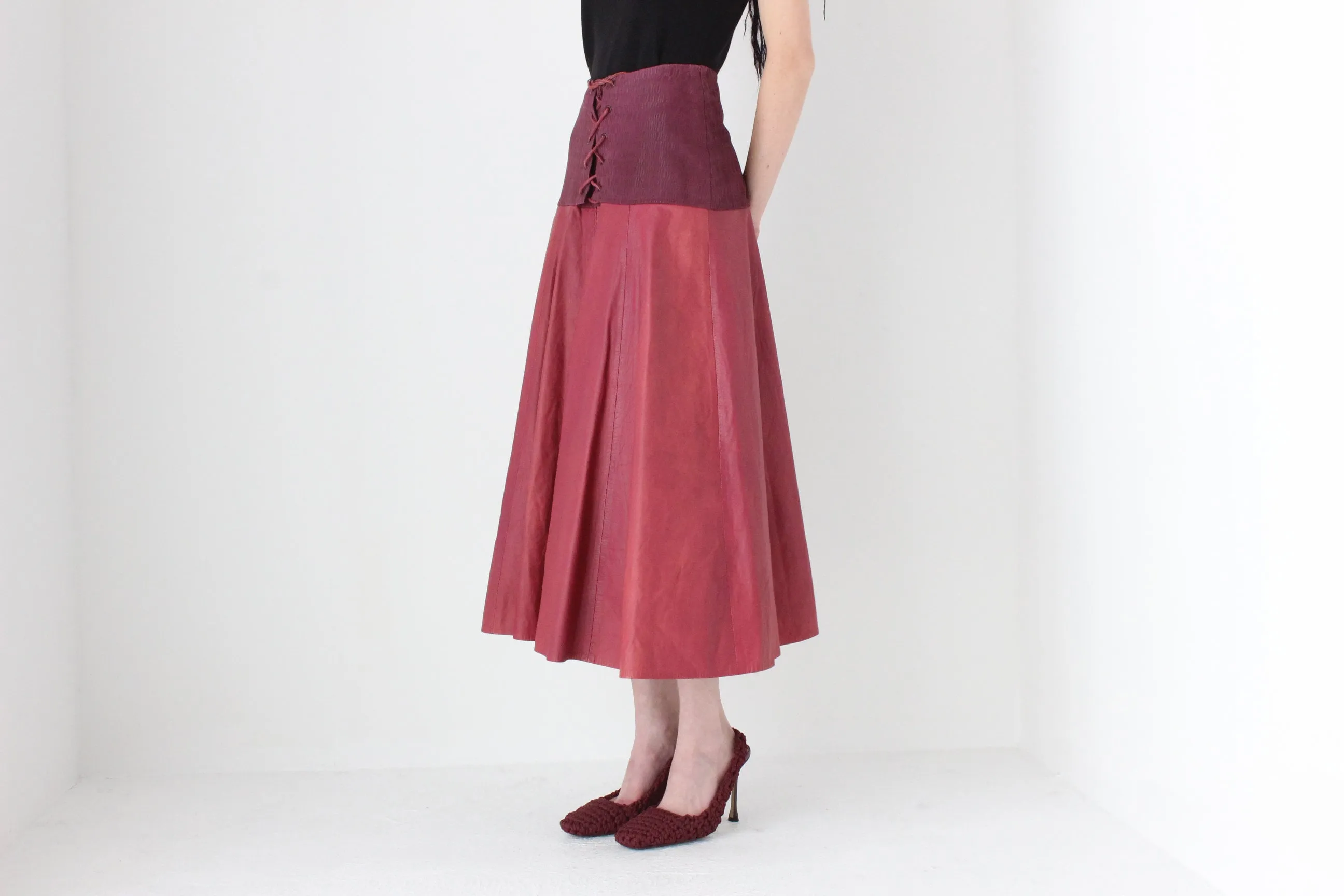 80s Leather Medieval Vibe Lace Up Corset Skirt