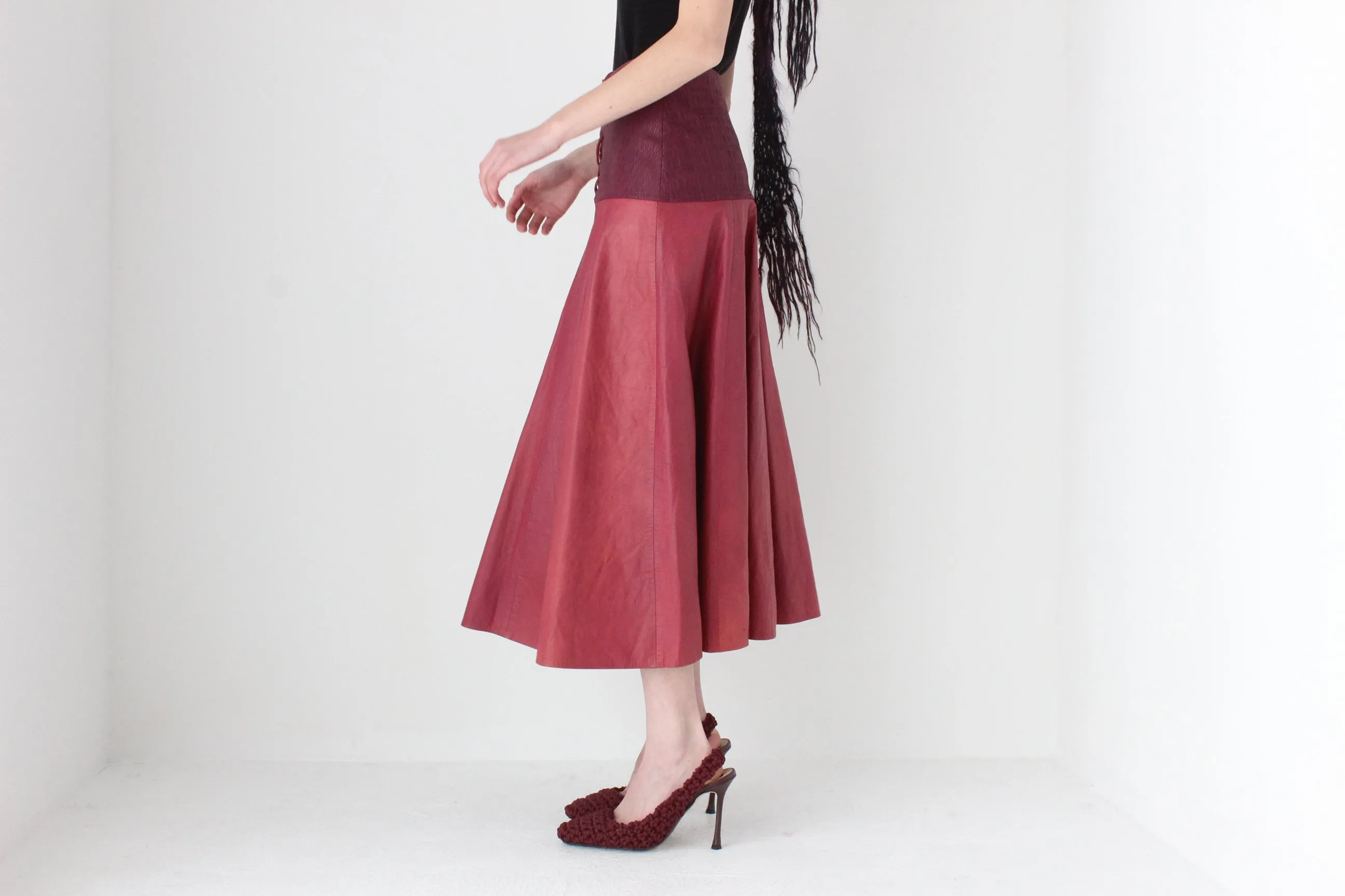 80s Leather Medieval Vibe Lace Up Corset Skirt