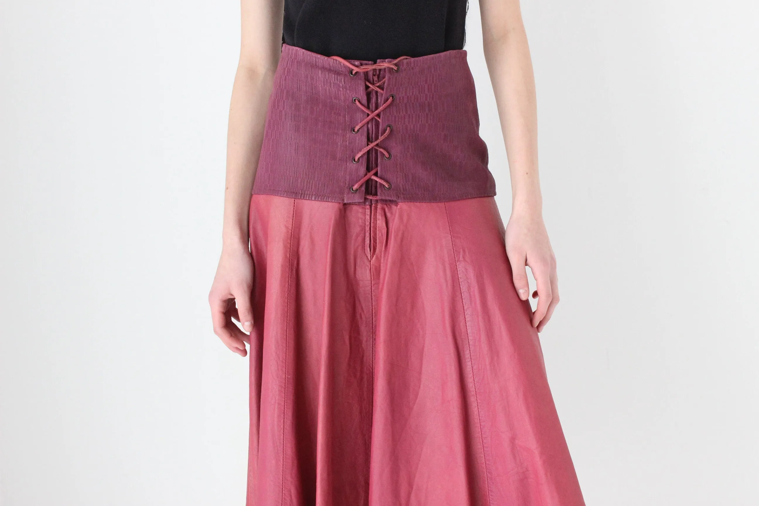80s Leather Medieval Vibe Lace Up Corset Skirt