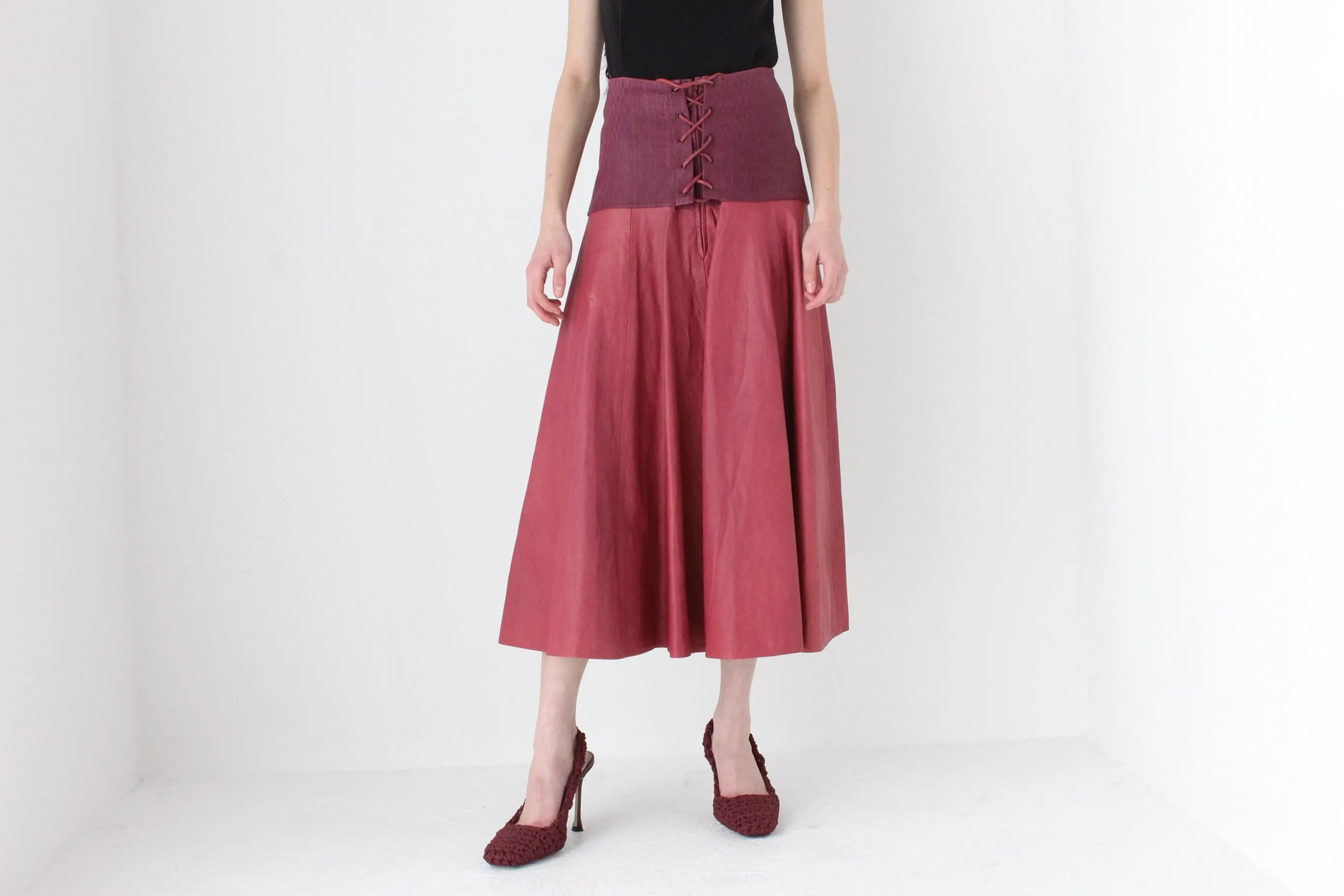 80s Leather Medieval Vibe Lace Up Corset Skirt