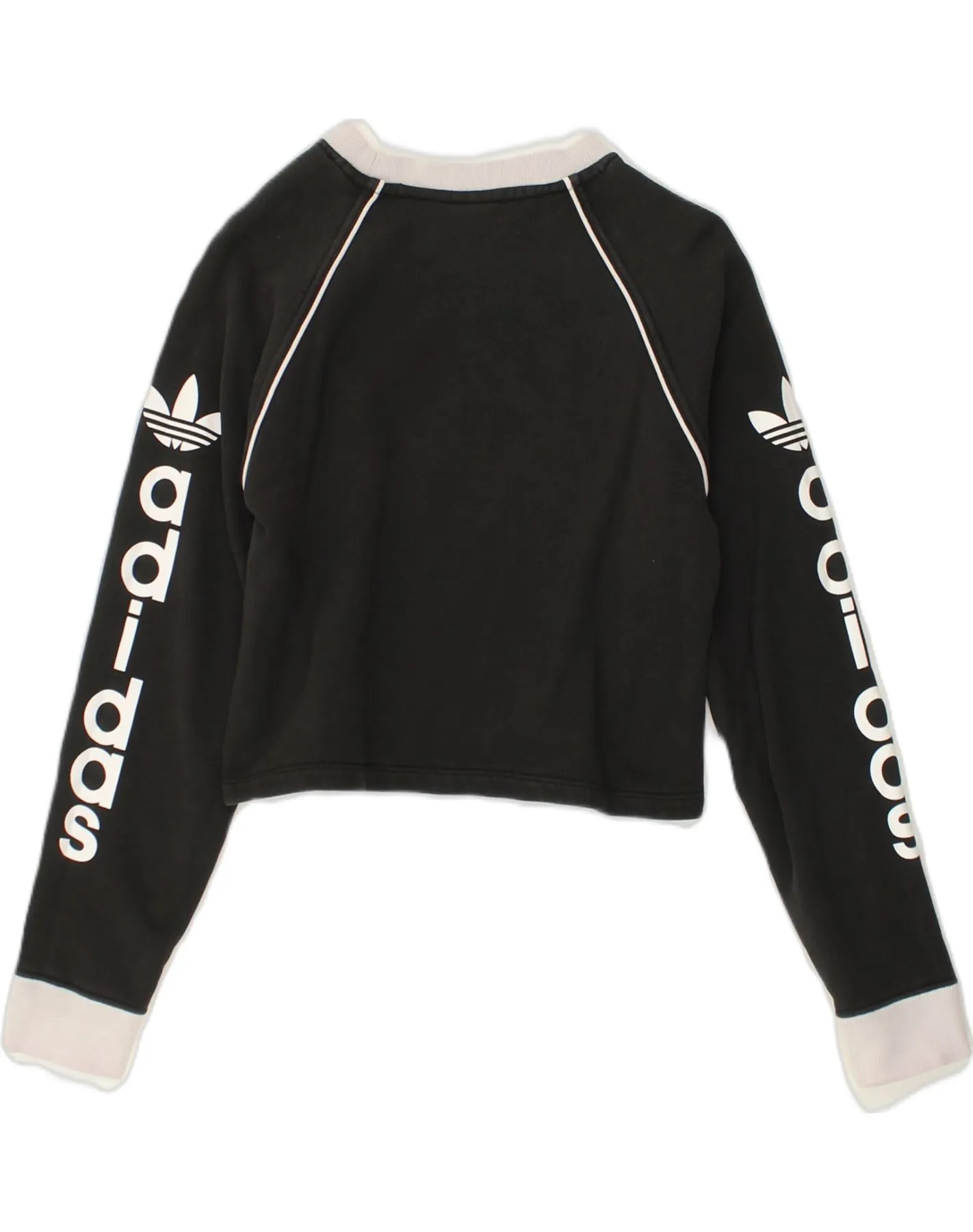 ADIDAS Womens Crop Graphic Sweatshirt Jumper UK 6 XS Black Cotton