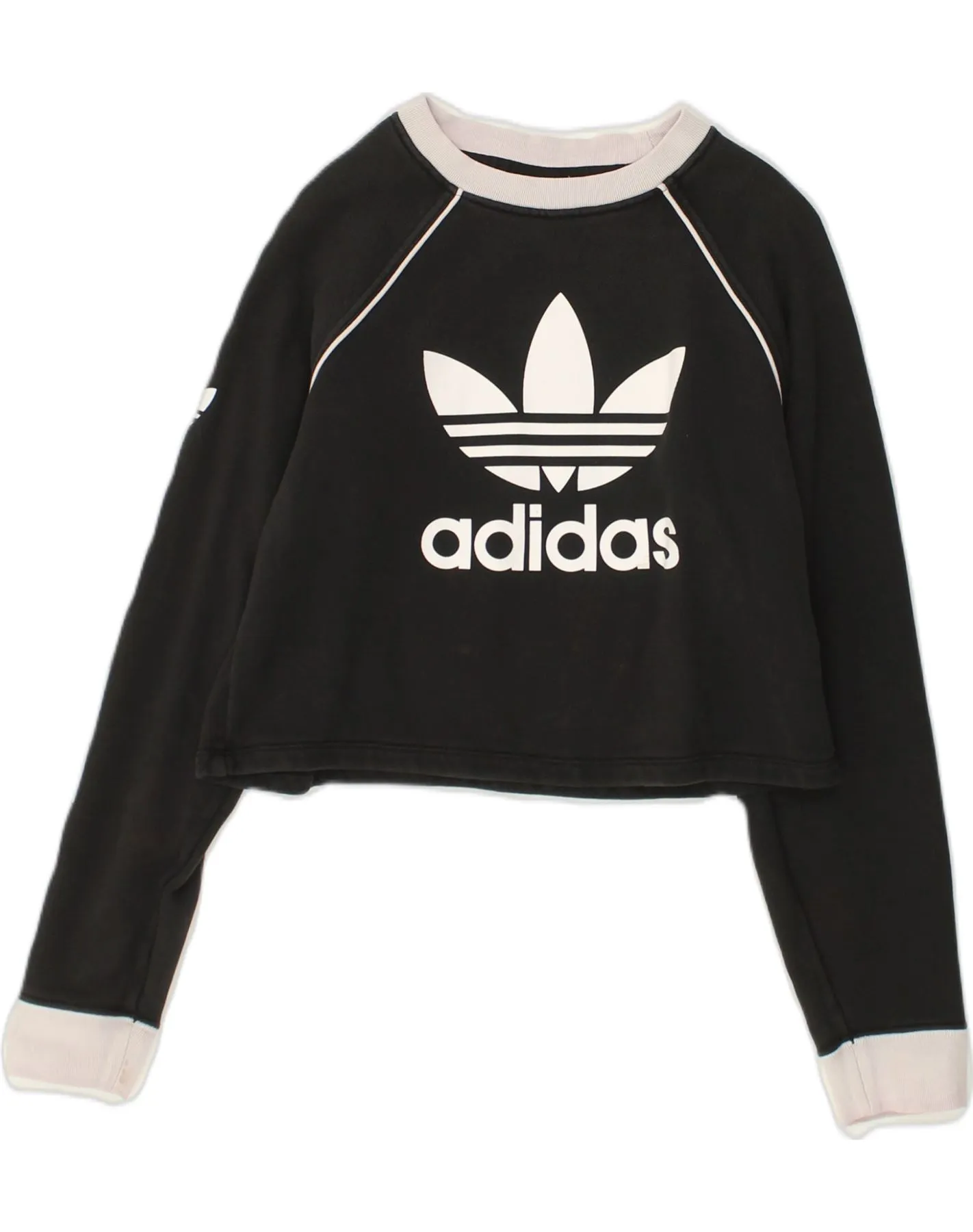 ADIDAS Womens Crop Graphic Sweatshirt Jumper UK 6 XS Black Cotton