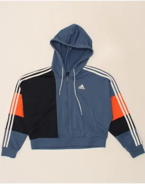 ADIDAS Womens Crop Oversized Zip Hoodie Sweater UK 8/10 Small Blue