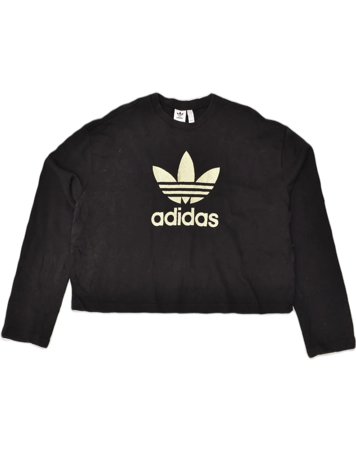 ADIDAS Womens Oversized Crop Sweatshirt Jumper UK 10 Small Black Cotton