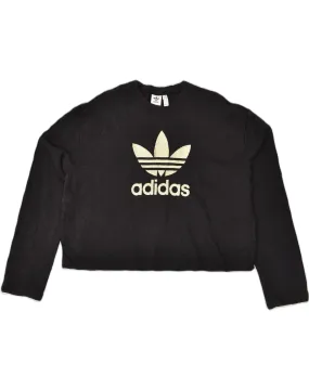 ADIDAS Womens Oversized Crop Sweatshirt Jumper UK 10 Small Black Cotton