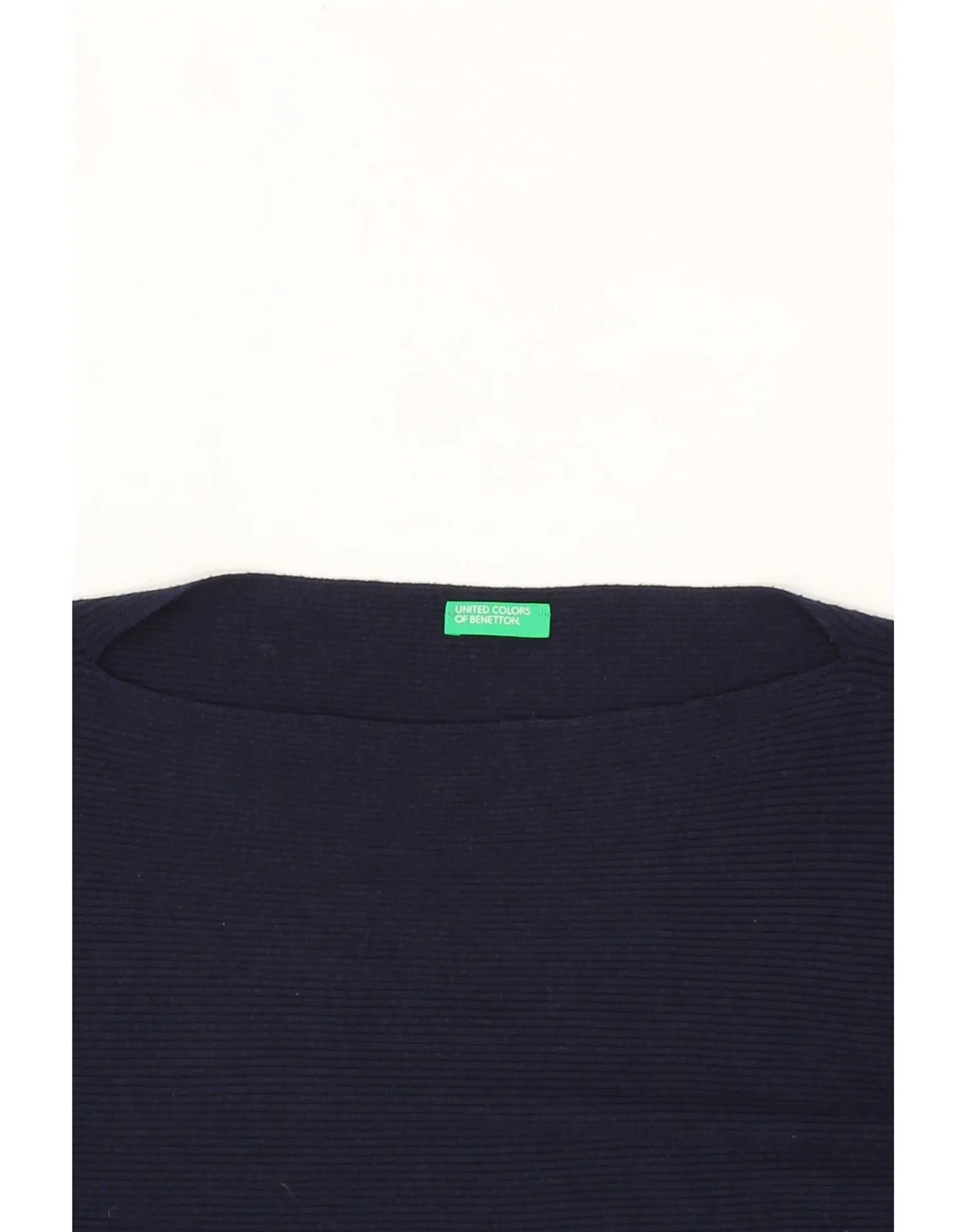 BENETTON Womens Oversized Crop Boat Neck Jumper Sweater UK 18 XL Navy Blue