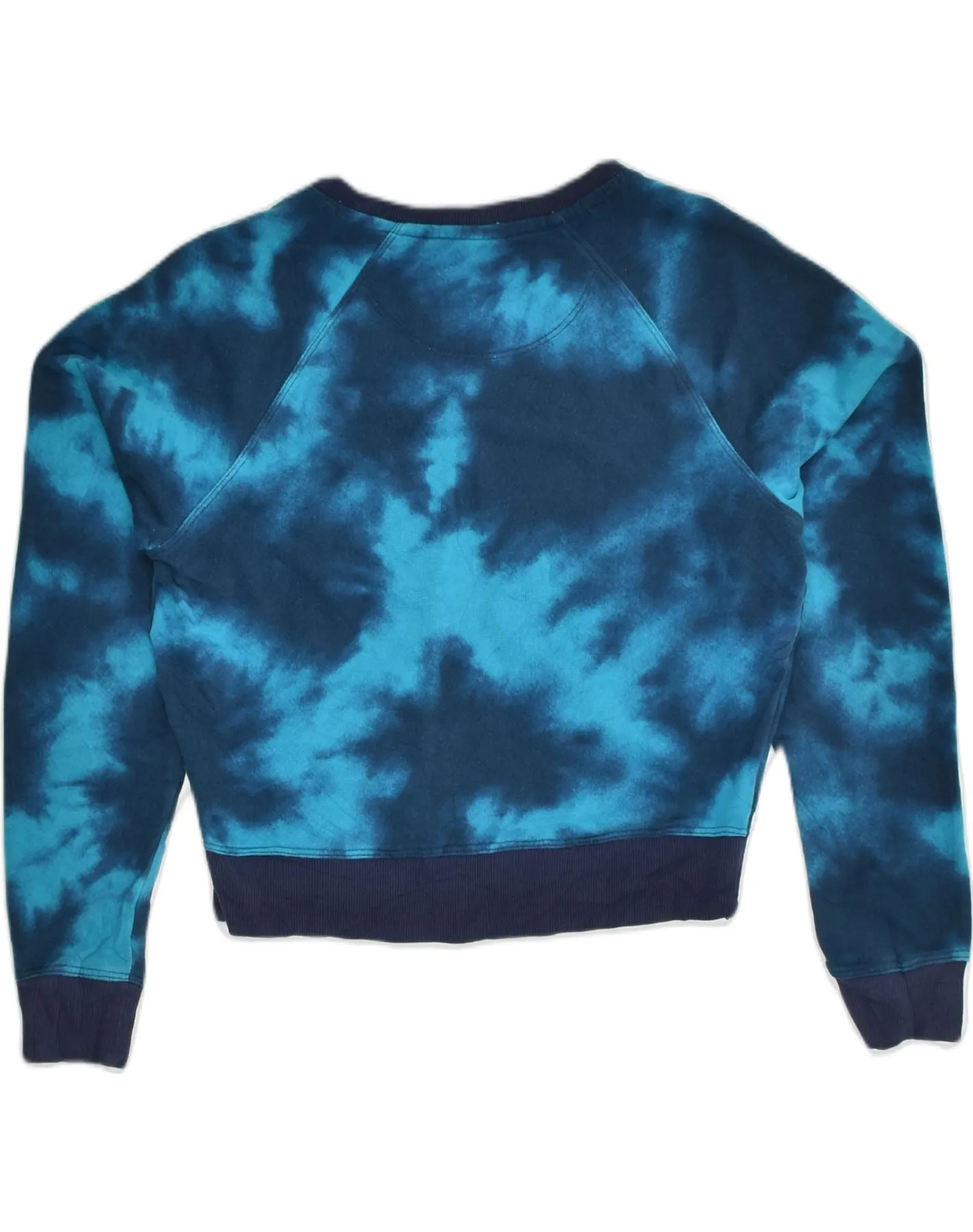 CHAMPION Womens Oversized Crop Sweatshirt Jumper UK 6 XS Blue Tie Dye