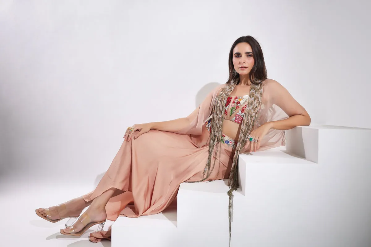 Haseena caramel brown drape skirt set