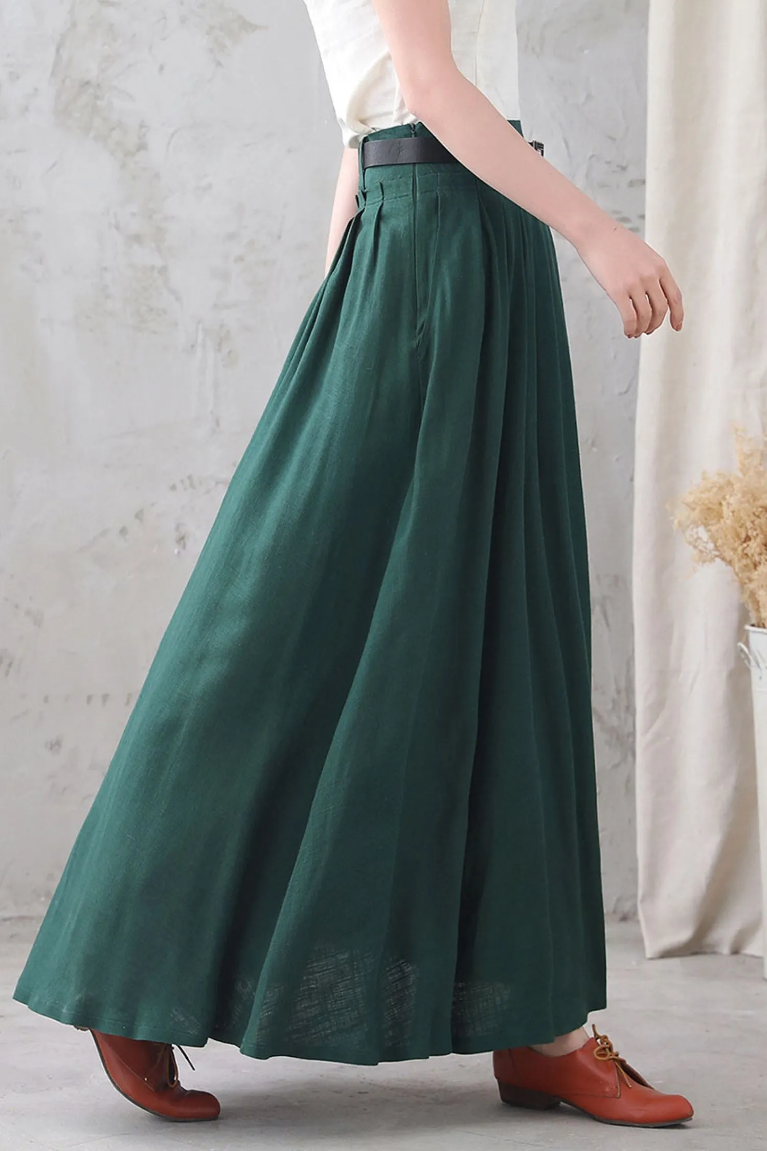 High waist Long pleated Swing skirt with pocket 3333