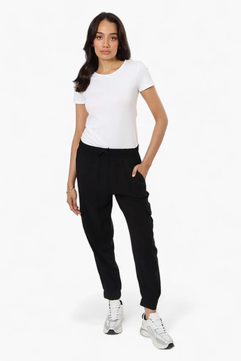 International INC Company Tie Waist Cargo Pocket Jogger Pants - Black