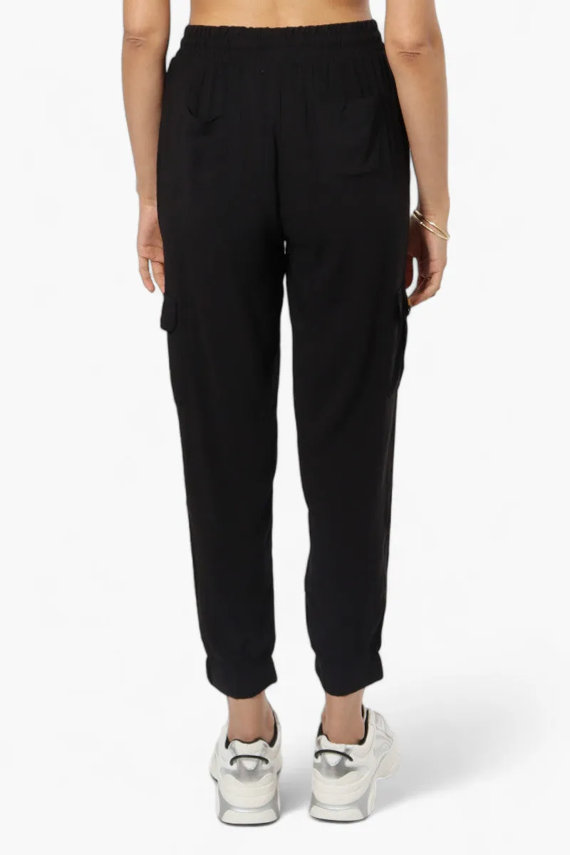 International INC Company Tie Waist Cargo Pocket Jogger Pants - Black