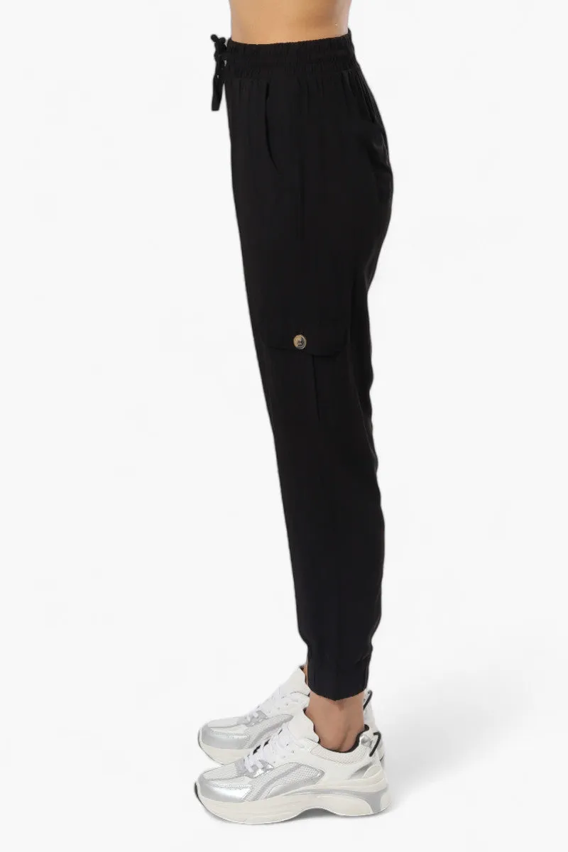 International INC Company Tie Waist Cargo Pocket Jogger Pants - Black