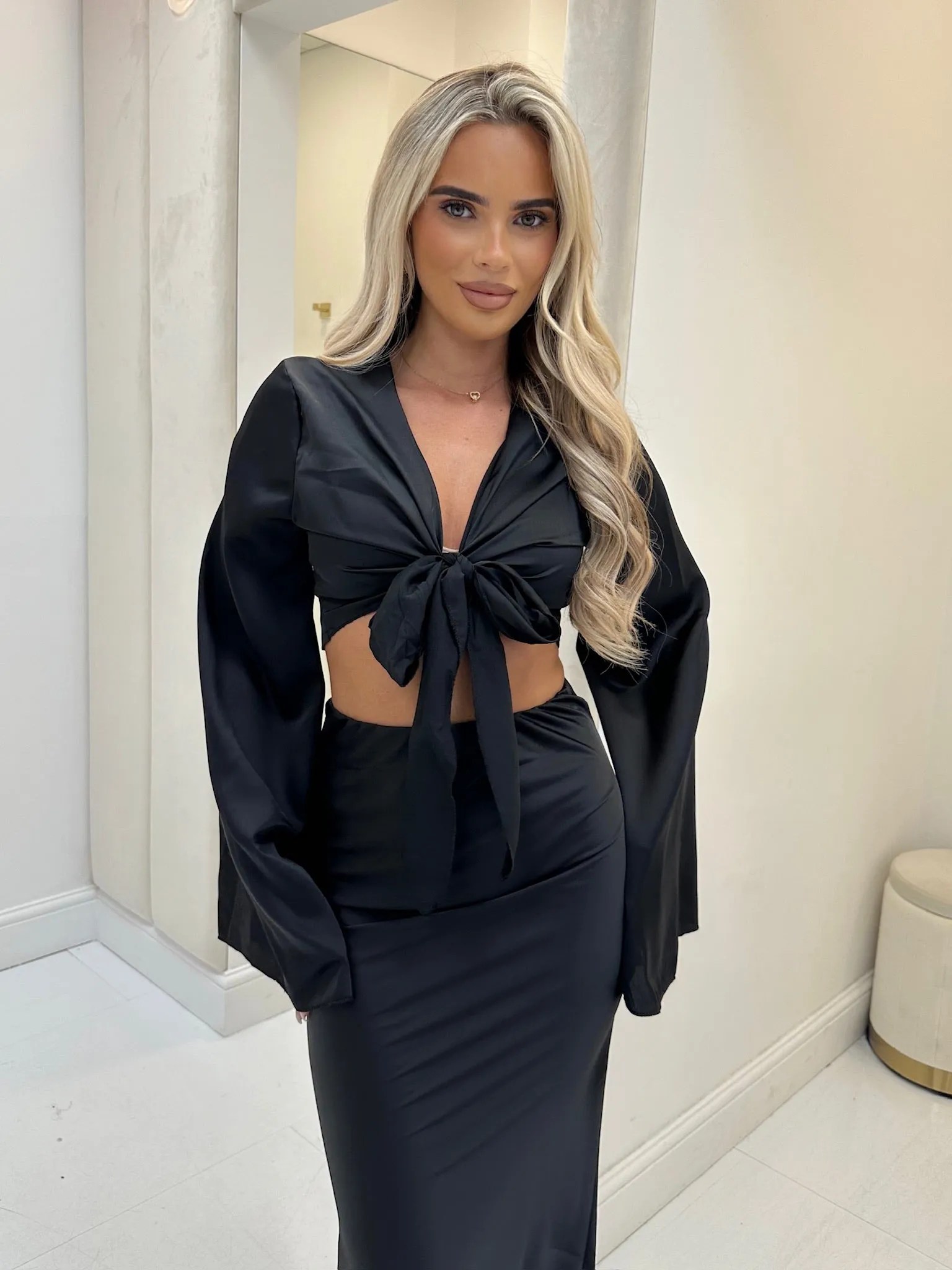 Marcella black tie up skirt set