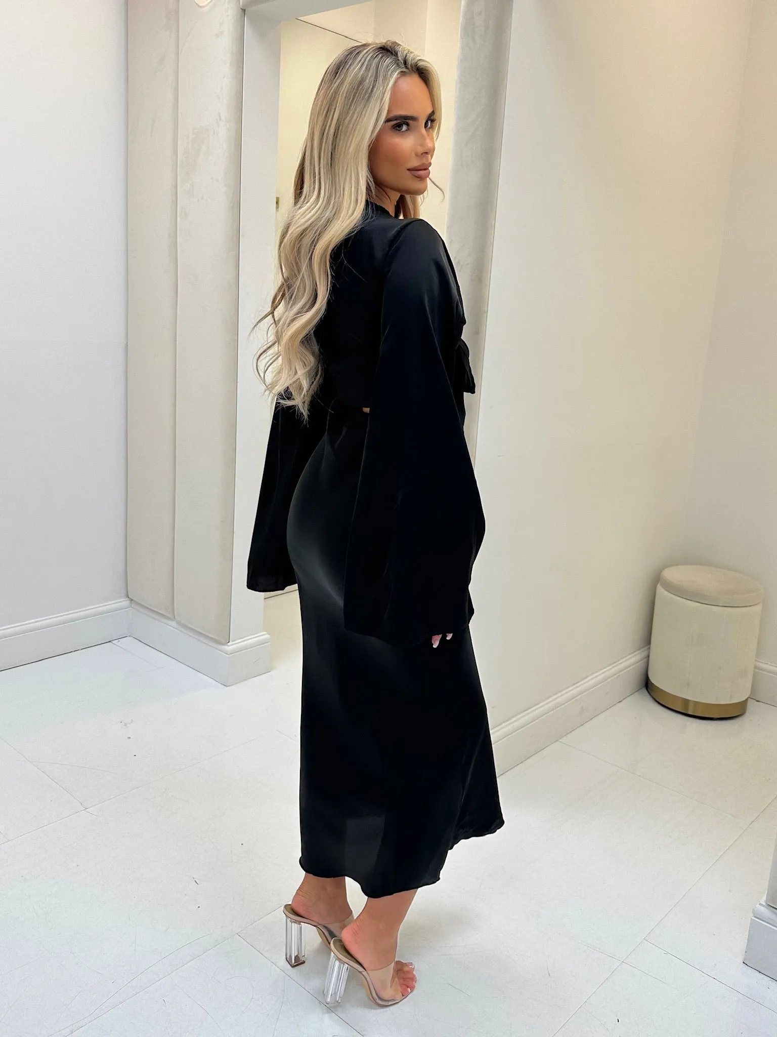 Marcella black tie up skirt set