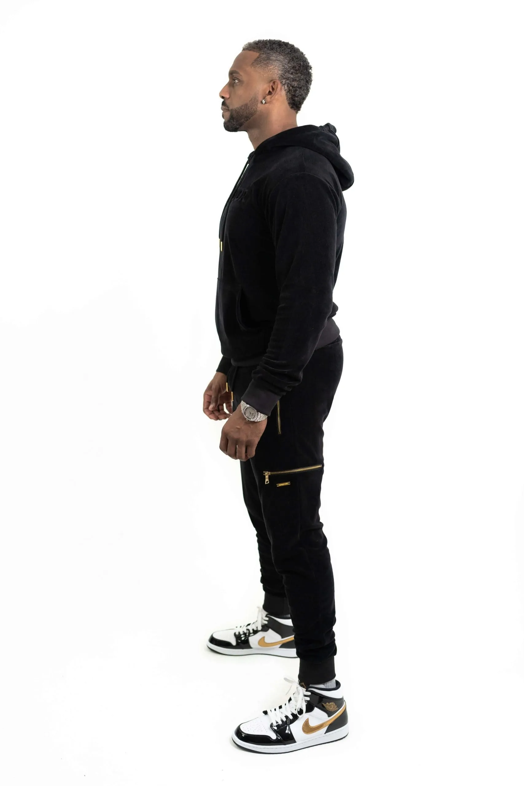 Men's Black Velour Tracksuit Set