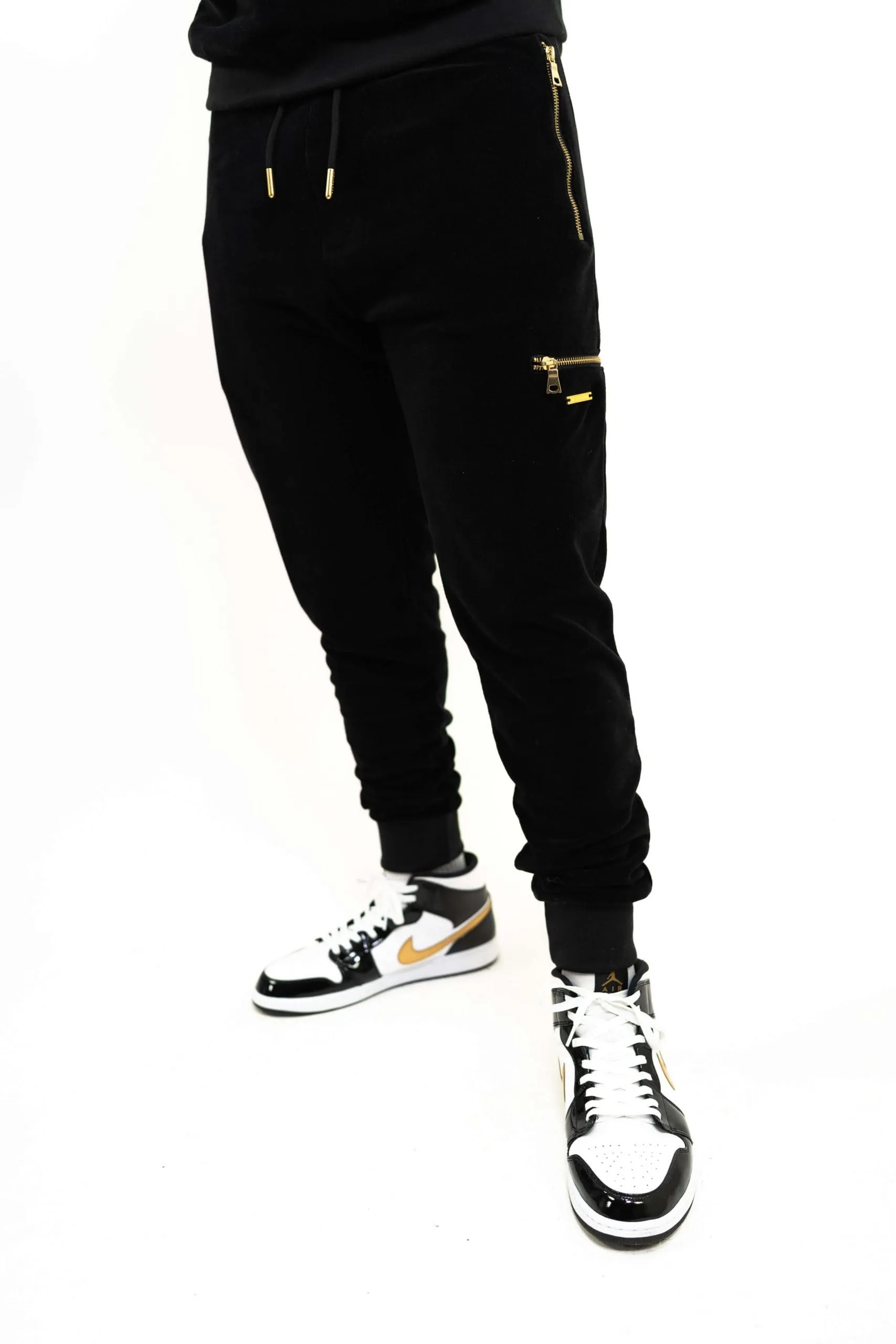 Men's Black Velour Tracksuit Set