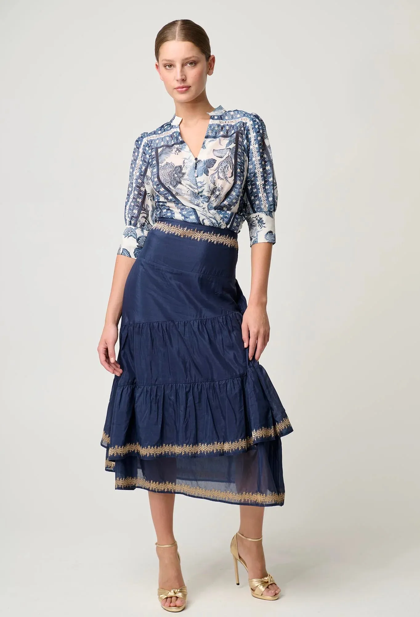 MUSTIQUE COTTON SILK EMBROIDERED SKIRT | Ink