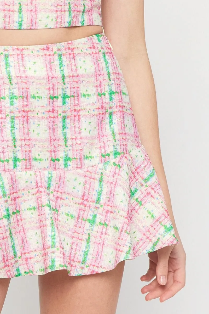 plaid high waist ruffle skirt