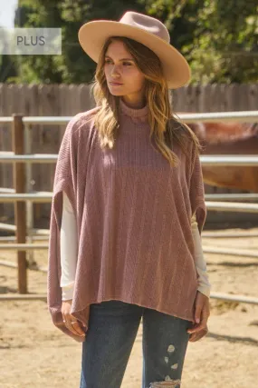 Plus Melanged Soft Knit Batwing Cape Top