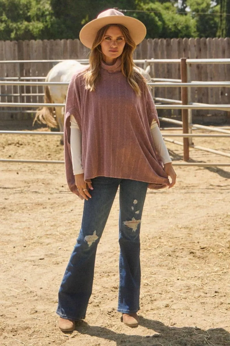 Plus Melanged Soft Knit Batwing Cape Top