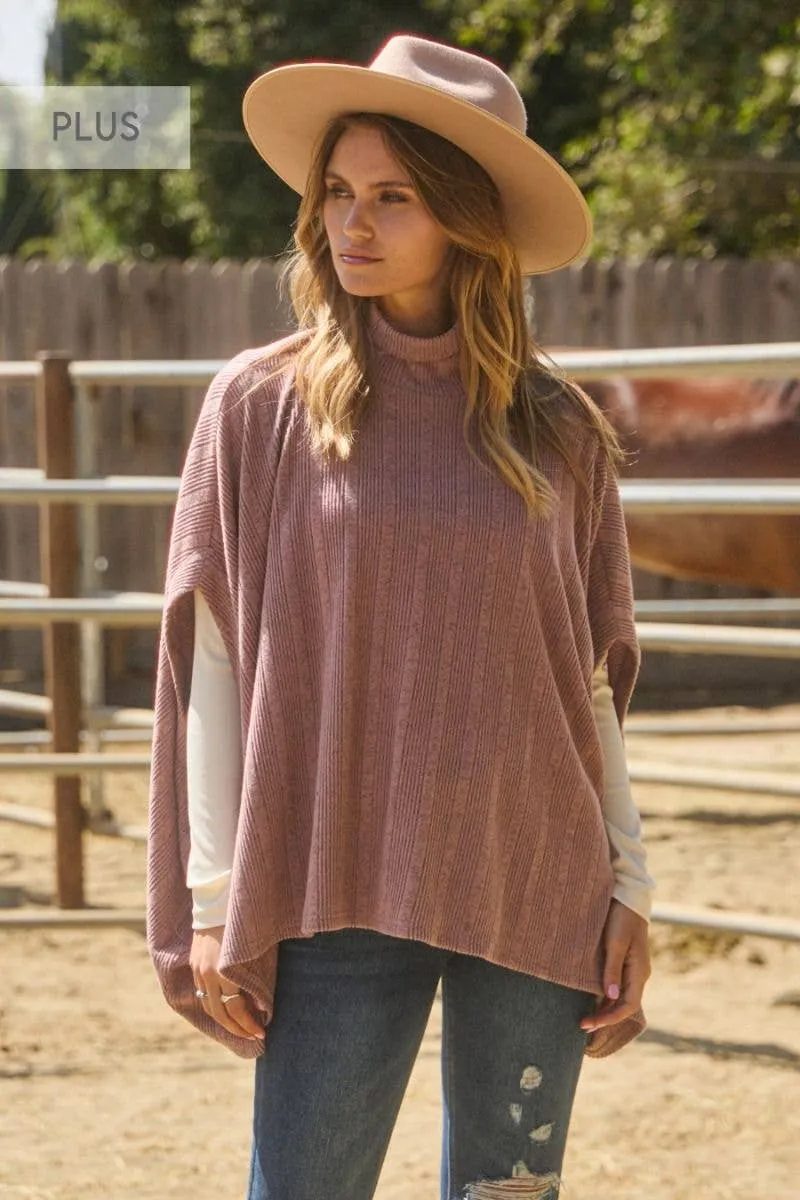 Plus Melanged Soft Knit Batwing Cape Top