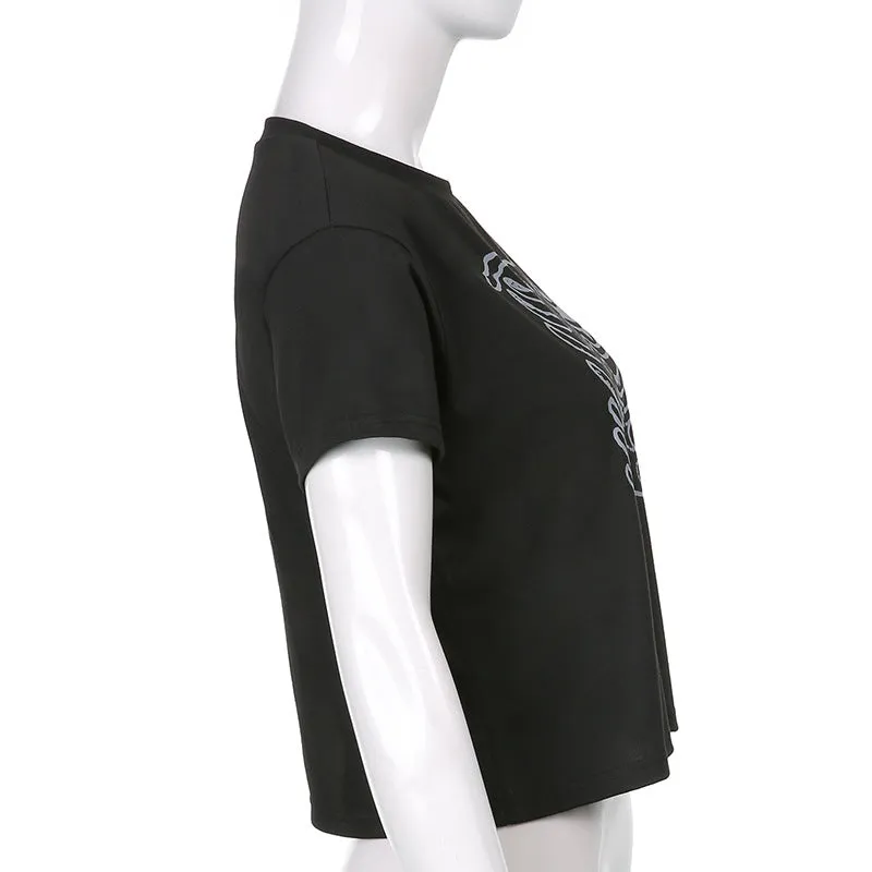 Skeleton chest bone print hit color Tee 2022 summer streetwear trendsetter crop top casual T-shirt top