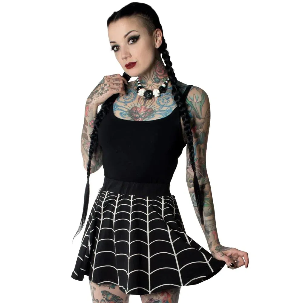 Spider Web Skater Skirt - Black with White Web - Kreepsville 666
