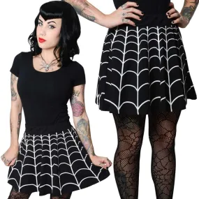 Spider Web Skater Skirt - Black with White Web - Kreepsville 666