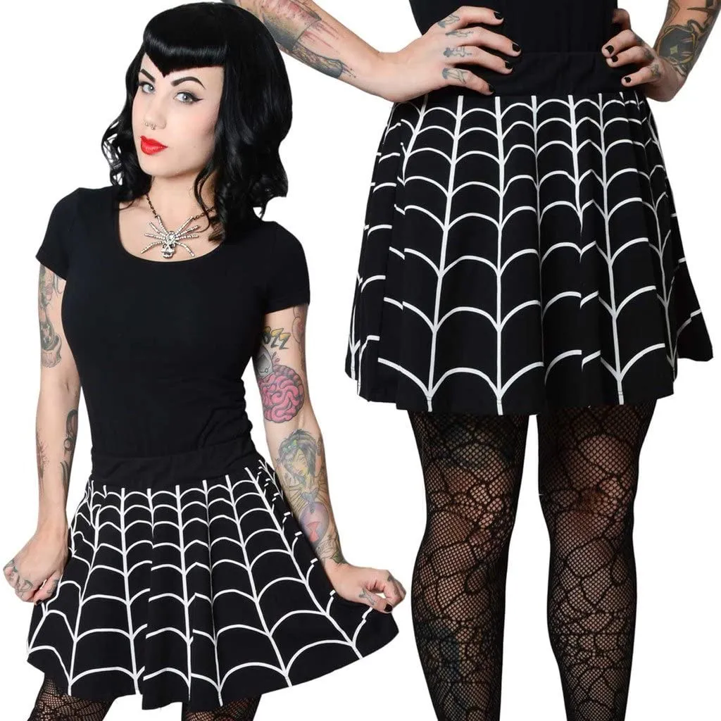 Spider Web Skater Skirt - Black with White Web - Kreepsville 666