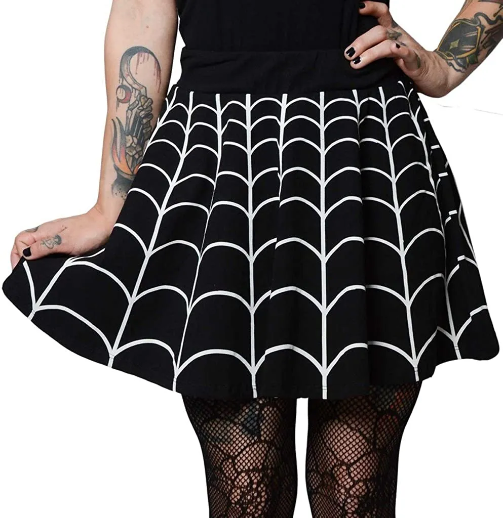 Spider Web Skater Skirt - Black with White Web - Kreepsville 666