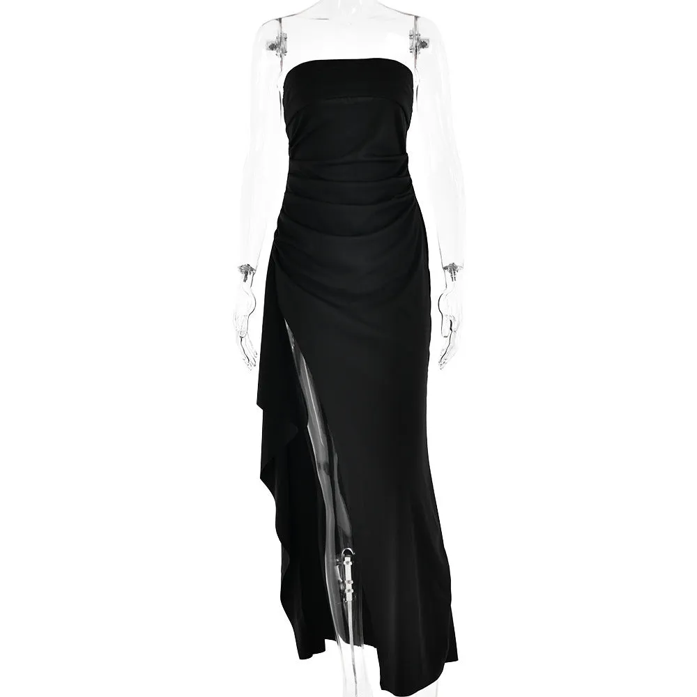 Strapless Split Long Dress – Pleated Bridesmaid Fashion