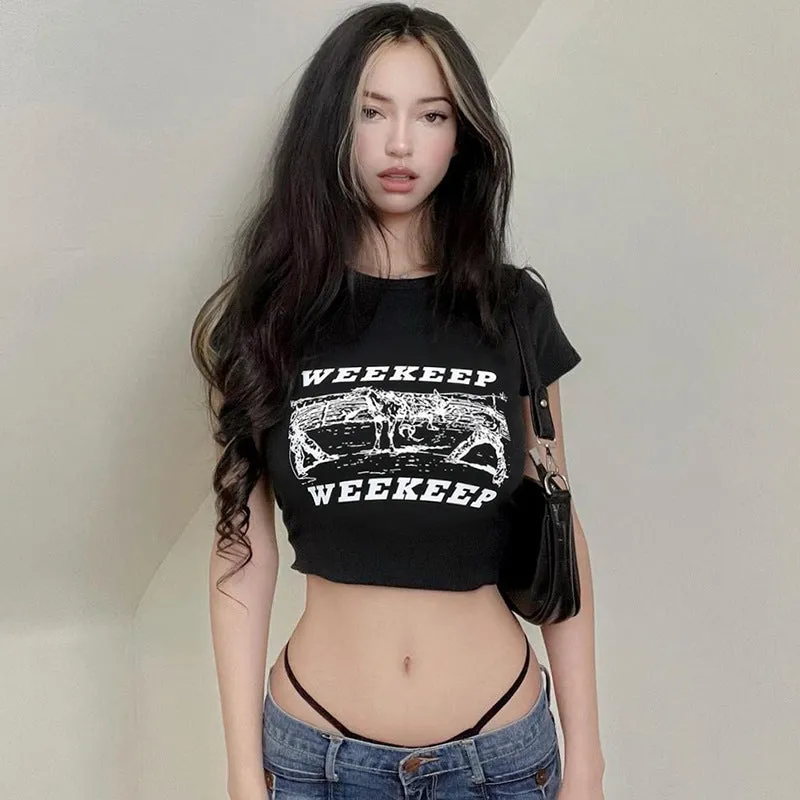 WEEKEEP letter print cami vest crop top tee women streetwear